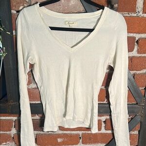 Madewell Cream Long Sleeve V-Neck Top